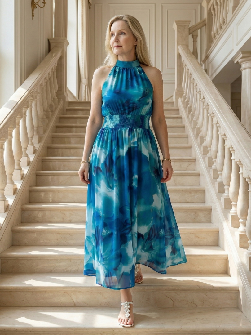 Sanja | Robe midi à bretelles avec taille froncée