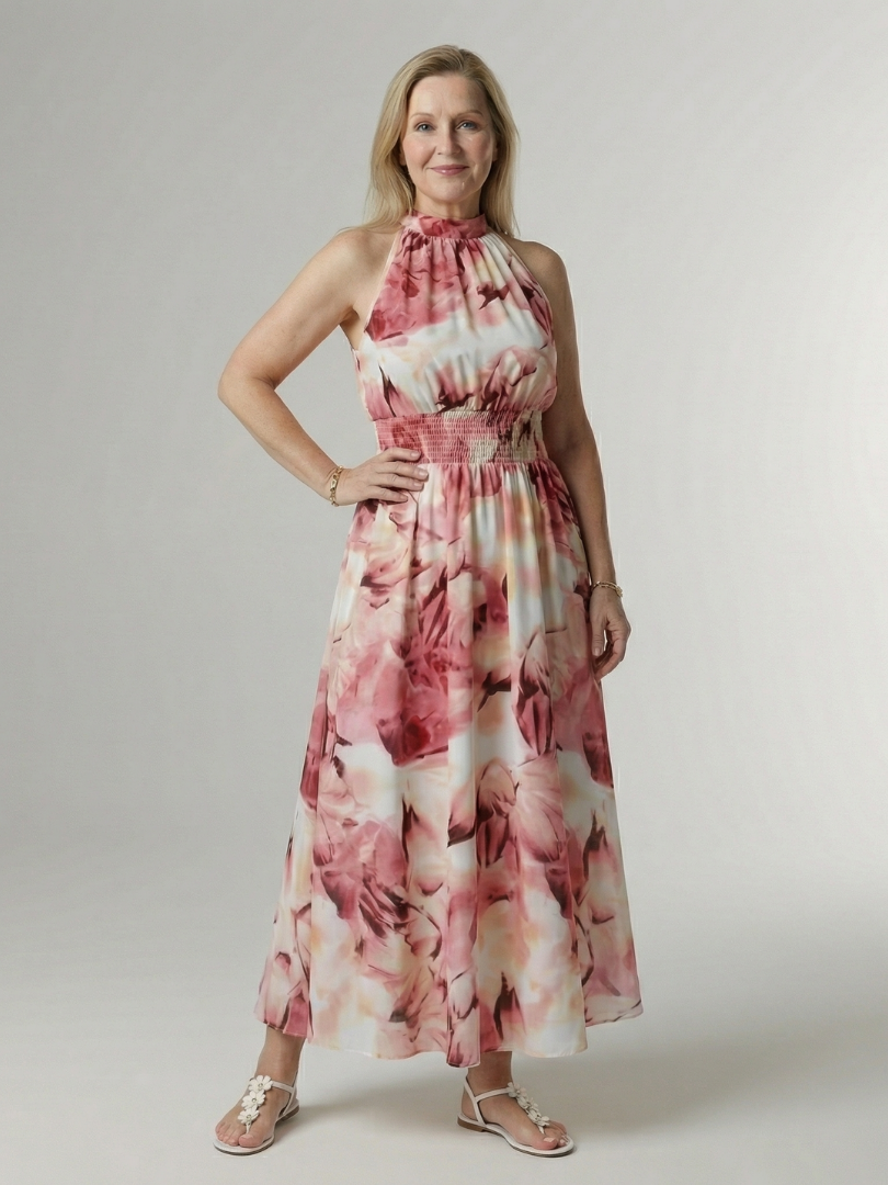 Sanja | Robe midi à bretelles avec taille froncée