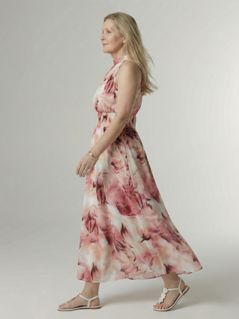 Sanja | Robe midi à bretelles avec taille froncée
