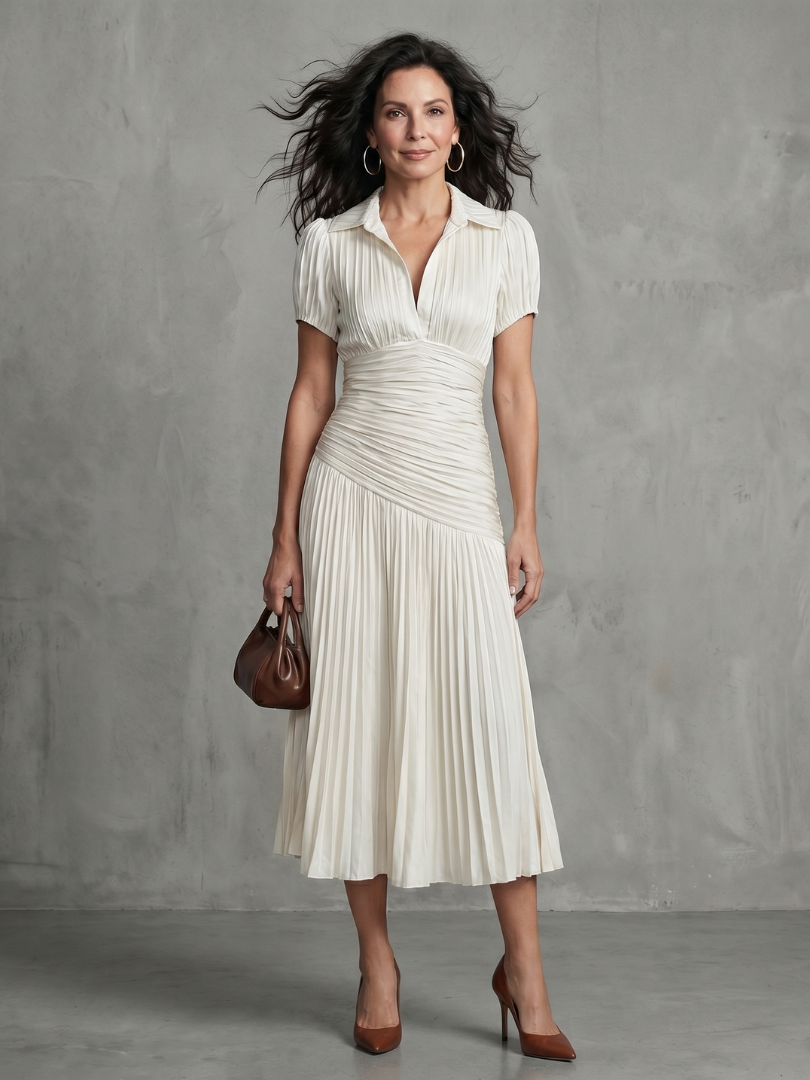 Ivana | Robe midi avec taille froncée
