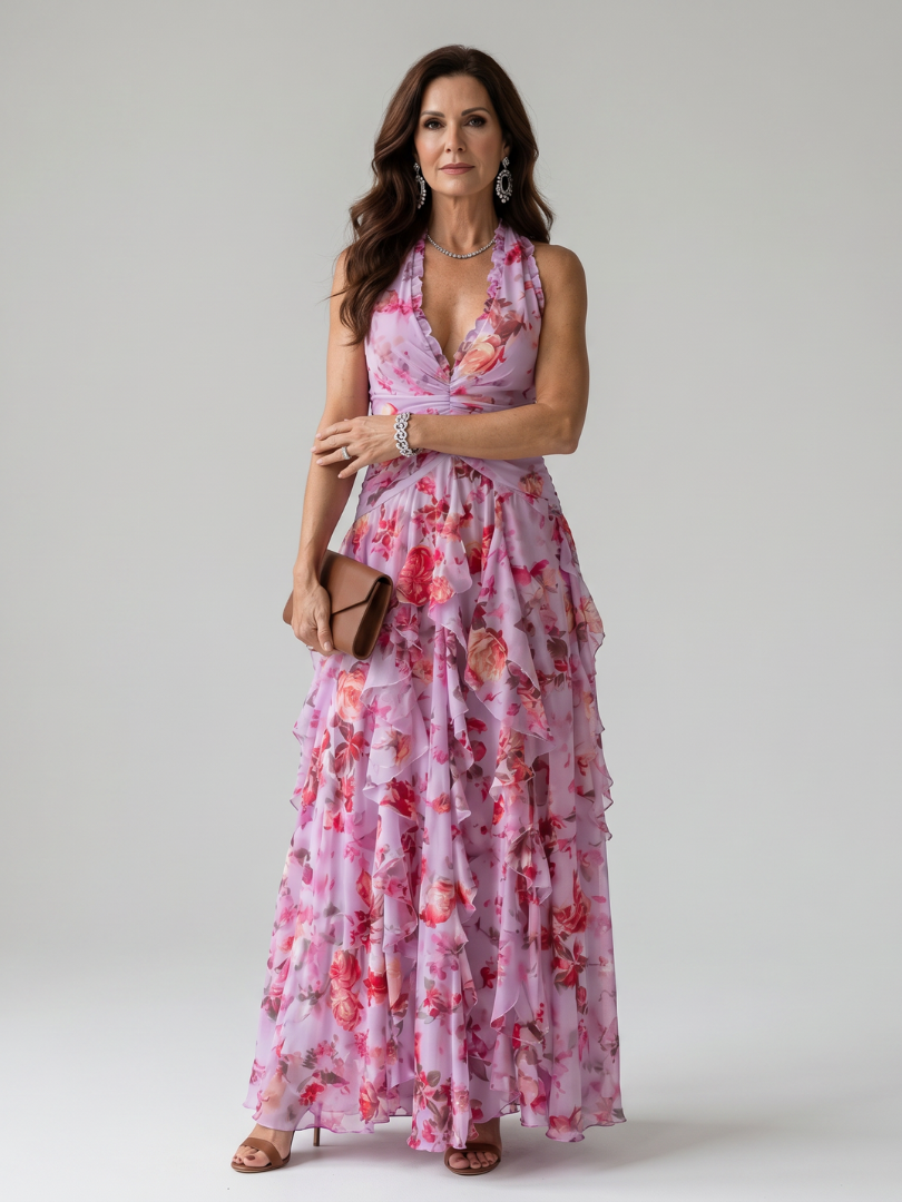 Dragana | Robe Maxi à Encolure Halter et Bas Roulé