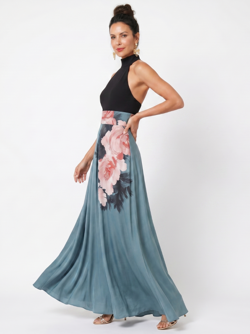 Marija | Robe Maxi Fleurie avec Décolleté Halter