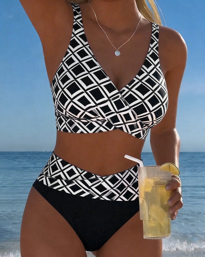 Bikini Divdažni avec Découpe et Motif Diamant