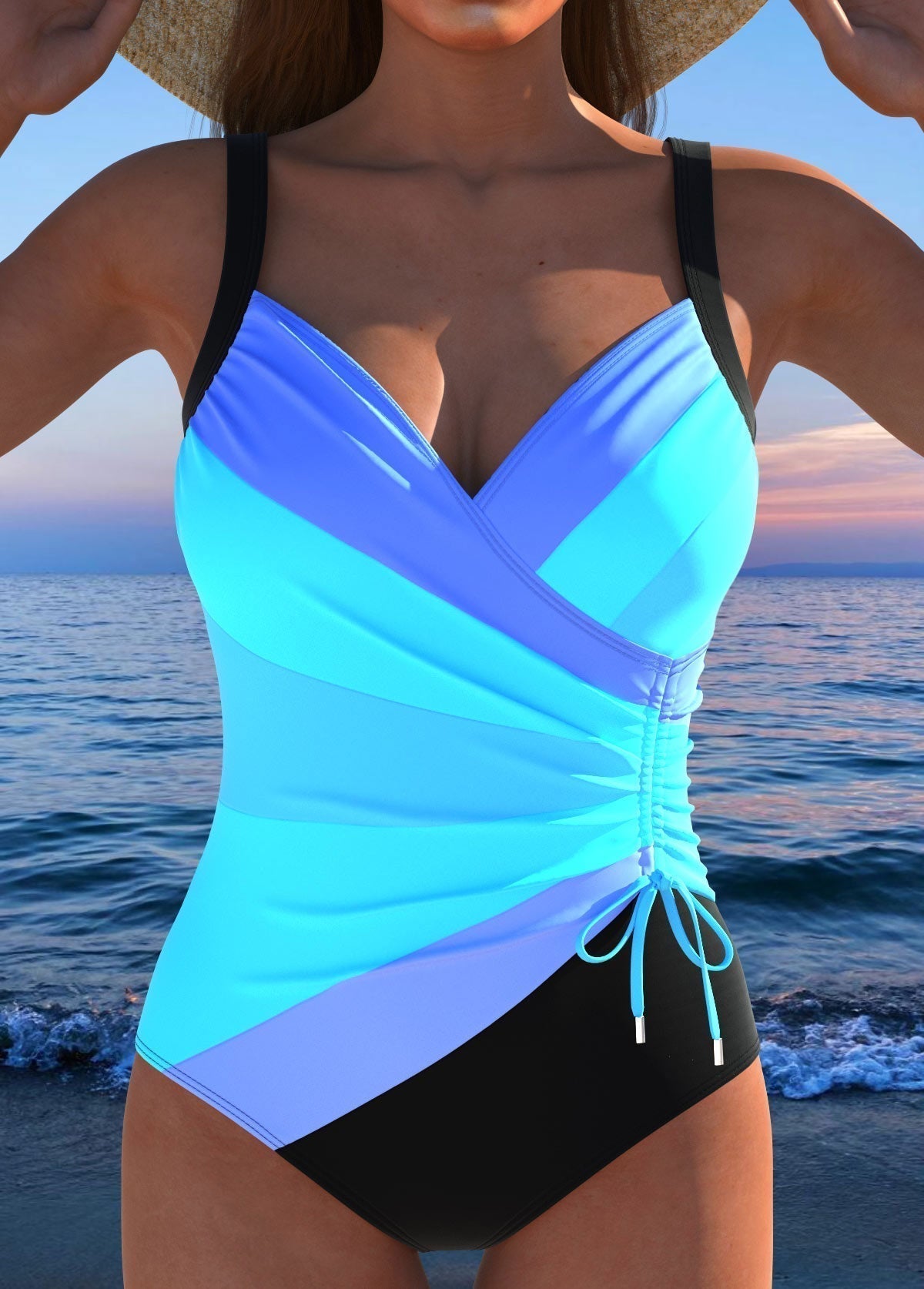 Maillot de bain luxueux à drapé avec imprimé coloré