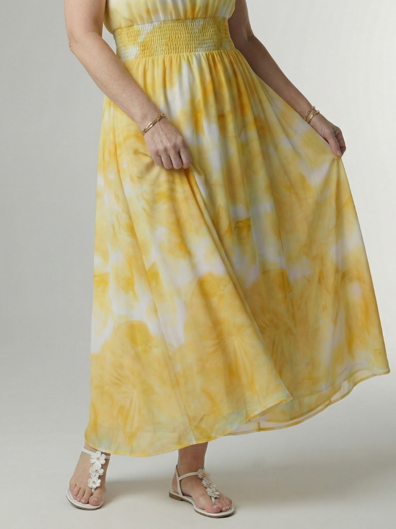 Sanja | Robe midi à bretelles avec taille froncée
