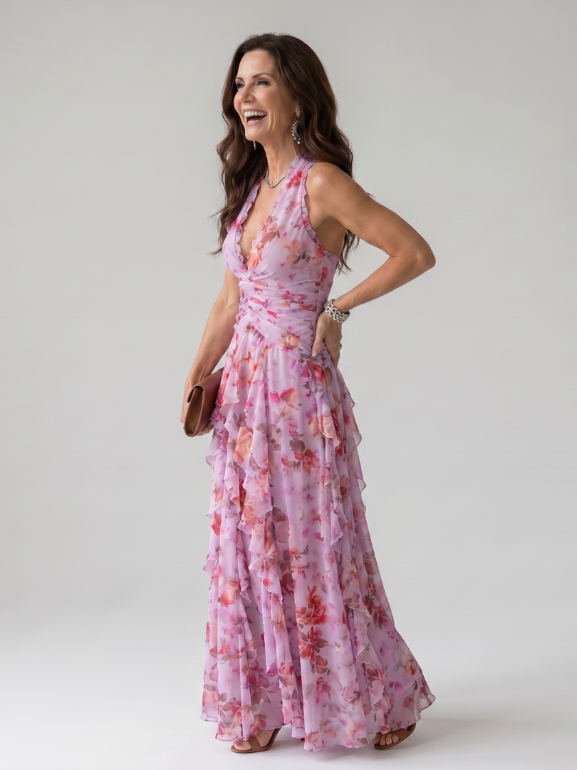Dragana | Robe Maxi à Encolure Halter et Bas Roulé
