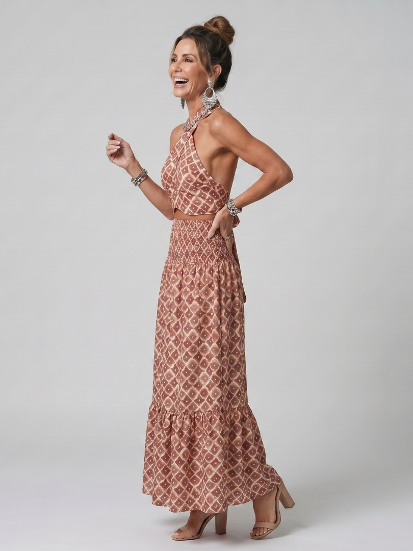 Ivana | Robe Midi à Imprimé Géométrique avec Décolleté Halter