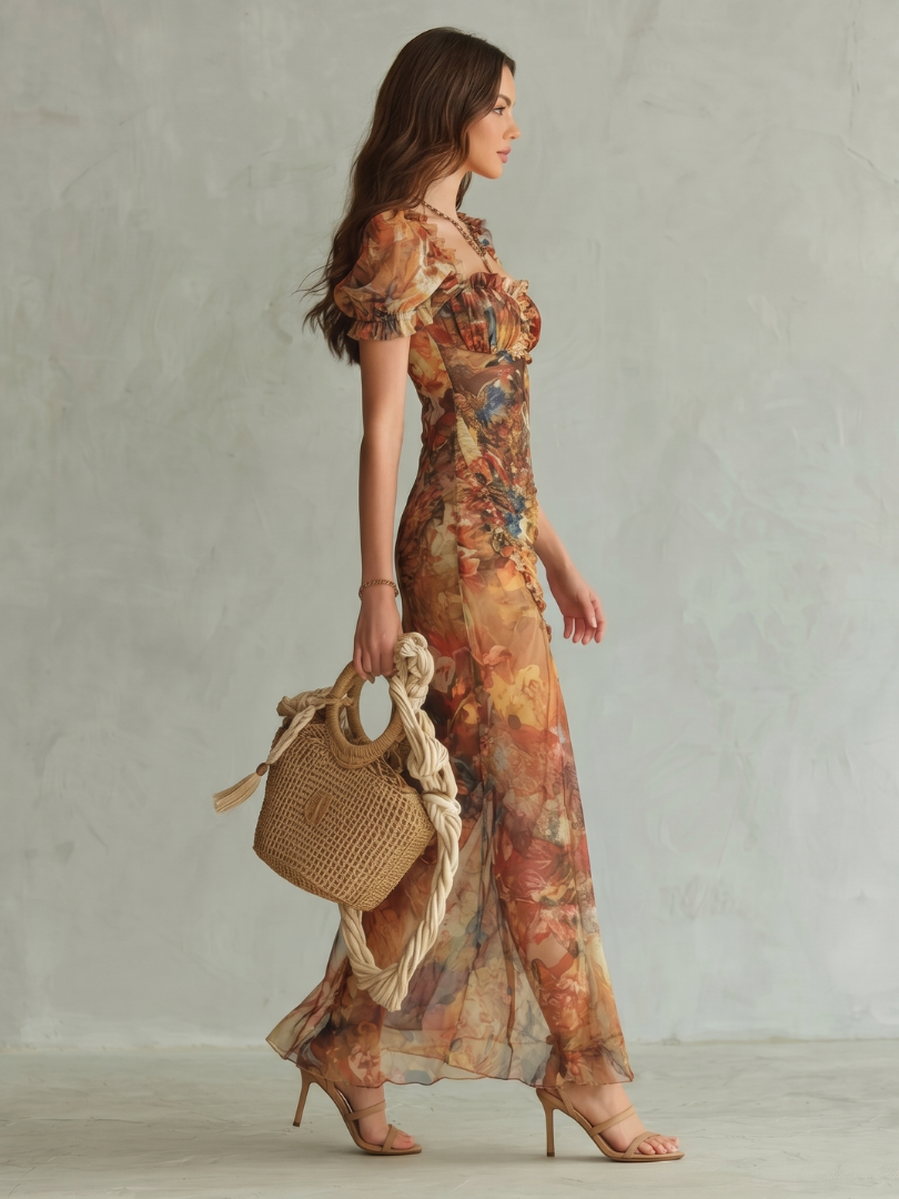 Snežana | Robe midi avec des manches froncées et une fente