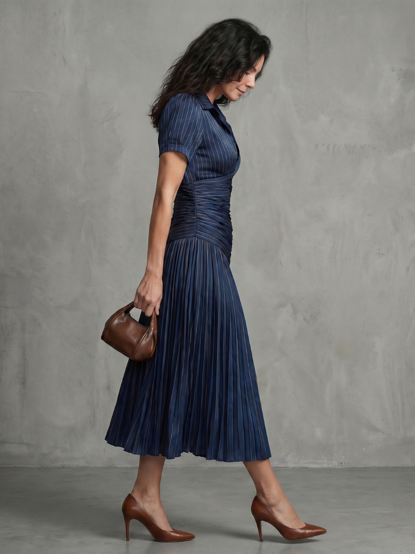 Ivana | Robe midi avec taille froncée