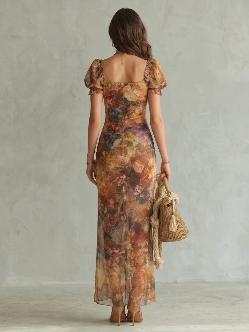 Snežana | Robe midi avec des manches froncées et une fente