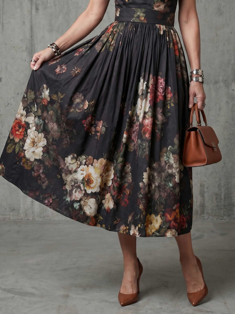 Teodora | Robe midi à motif floral et décolleté plongeant
