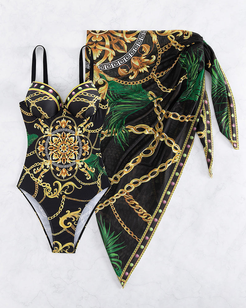 Darius – Maillot de bain gratuit avec effet push-up et jupe de plage assortie