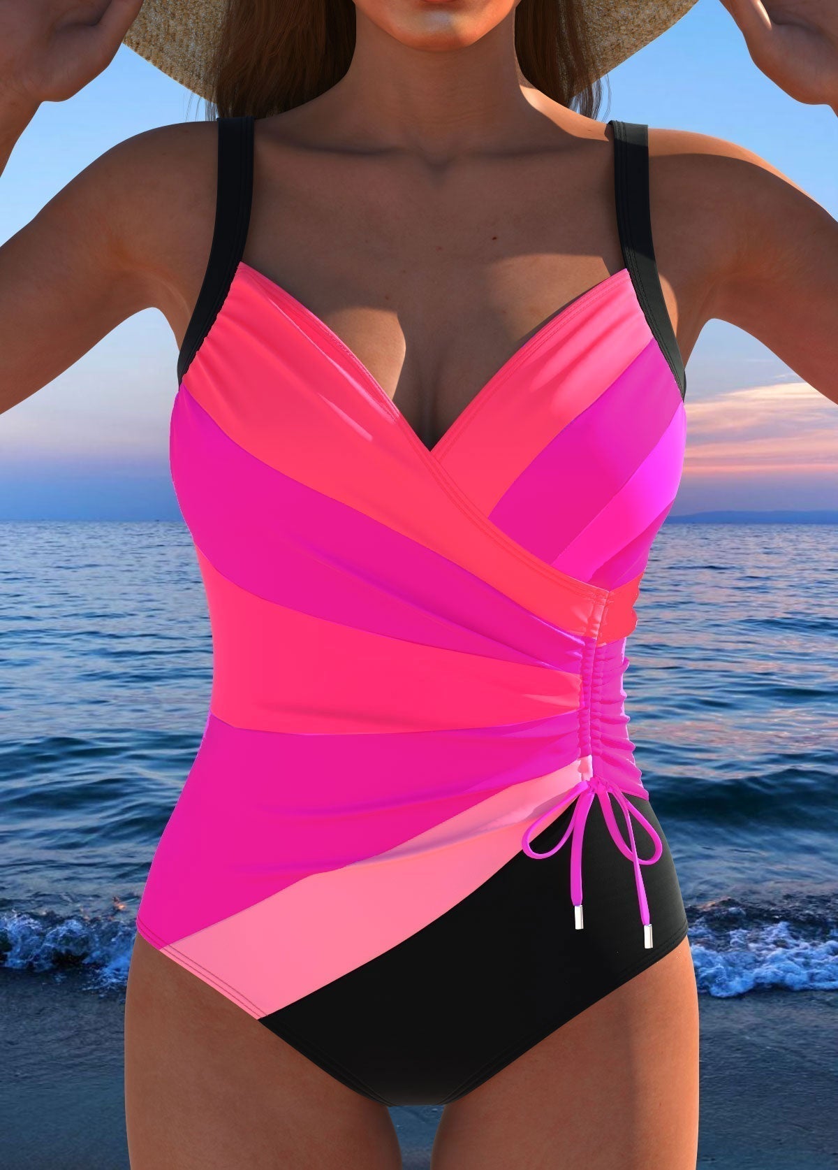 Maillot de bain luxueux à drapé avec imprimé coloré
