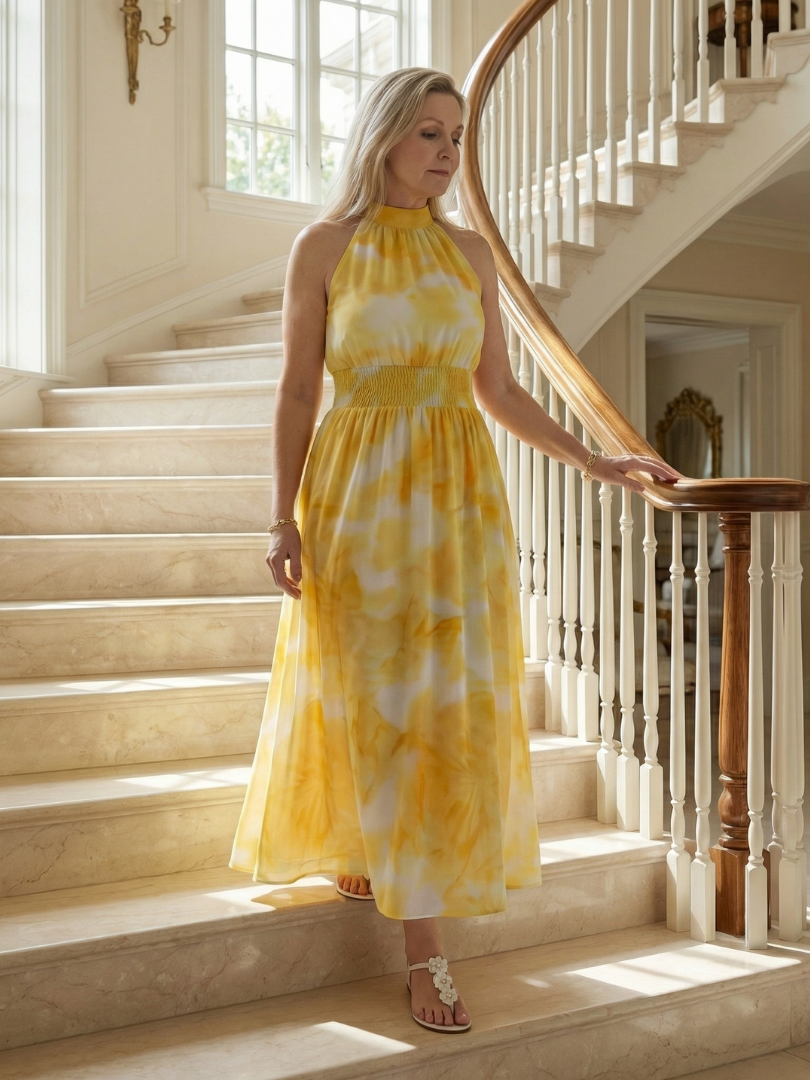 Sanja | Robe midi à bretelles avec taille froncée