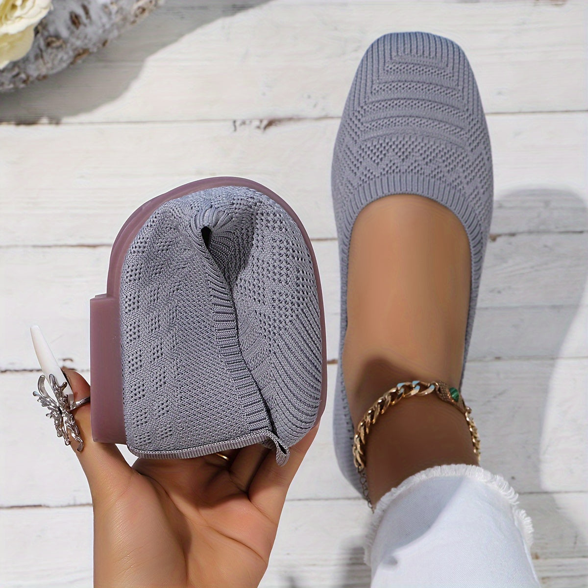 Élégance Noire - Ballerines Tissu Tissé Confort