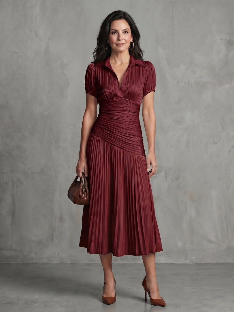 Ivana | Robe midi avec taille froncée