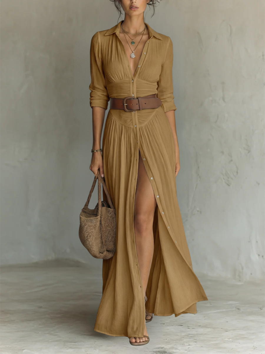 Suzanne | Robe maxi à col revers