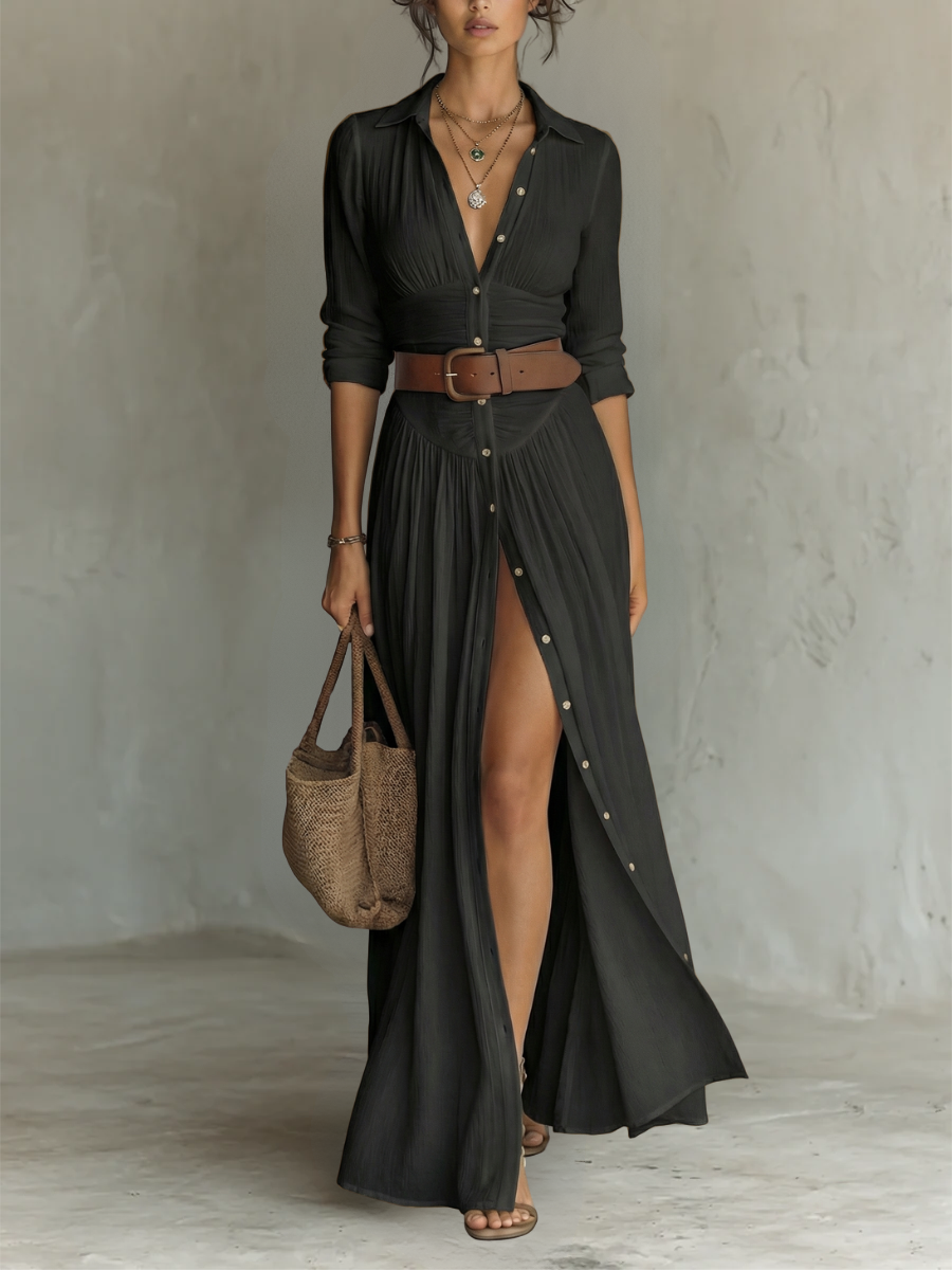 Suzanne | Robe maxi à col revers