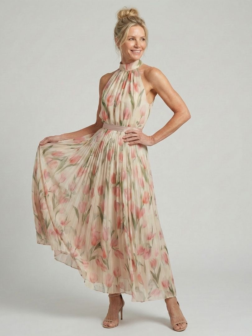 Milica | Robe midi à fleurs avec col halter