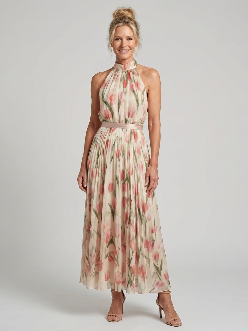 Milica | Robe midi à fleurs avec col halter