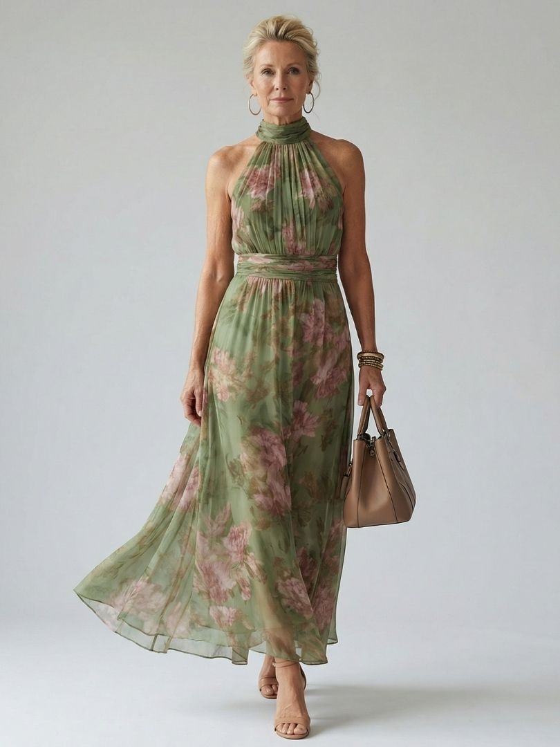 Jelena | Robe midi avec décolleté halter