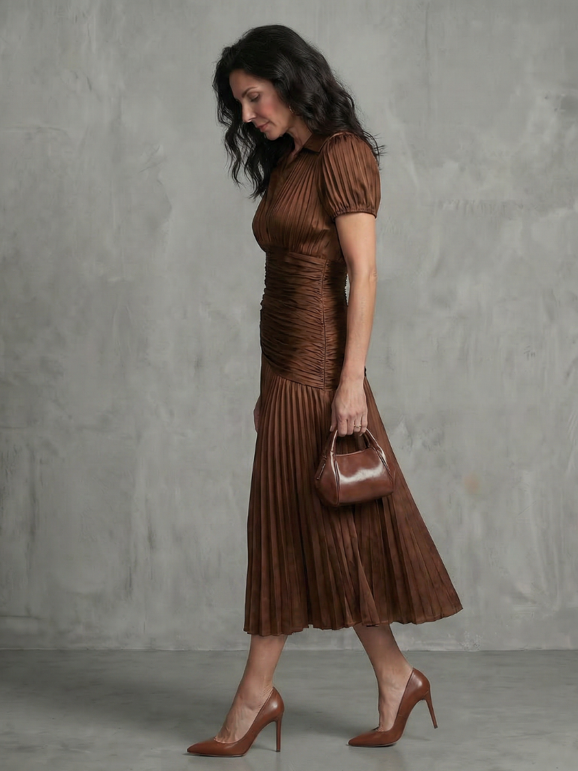 Ivana | Robe midi avec taille froncée
