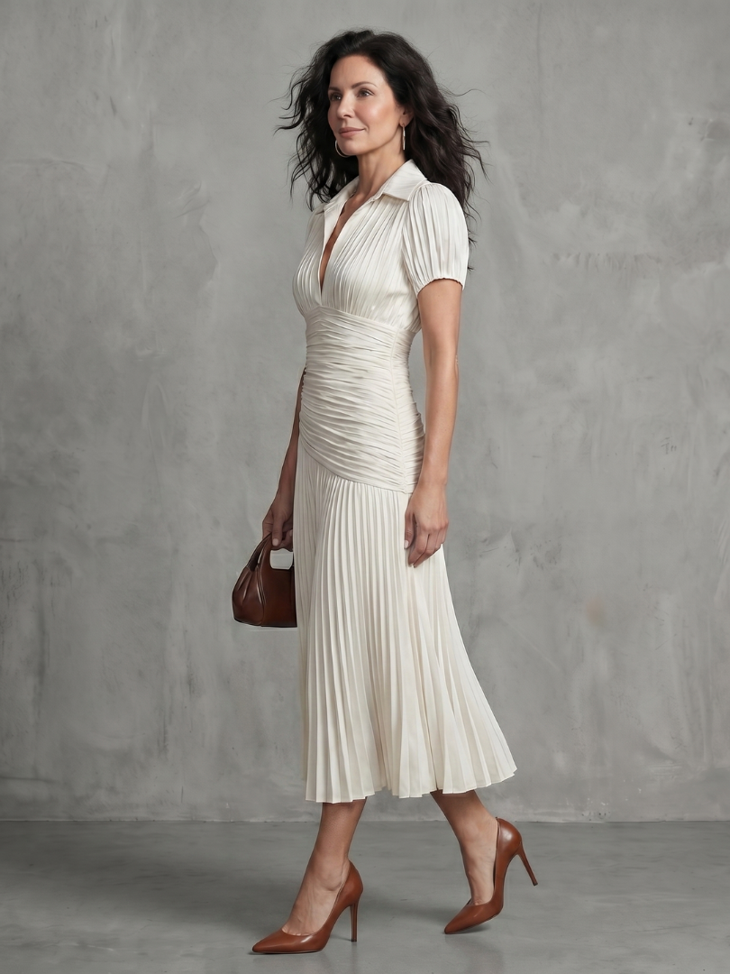 Ivana | Robe midi avec taille froncée