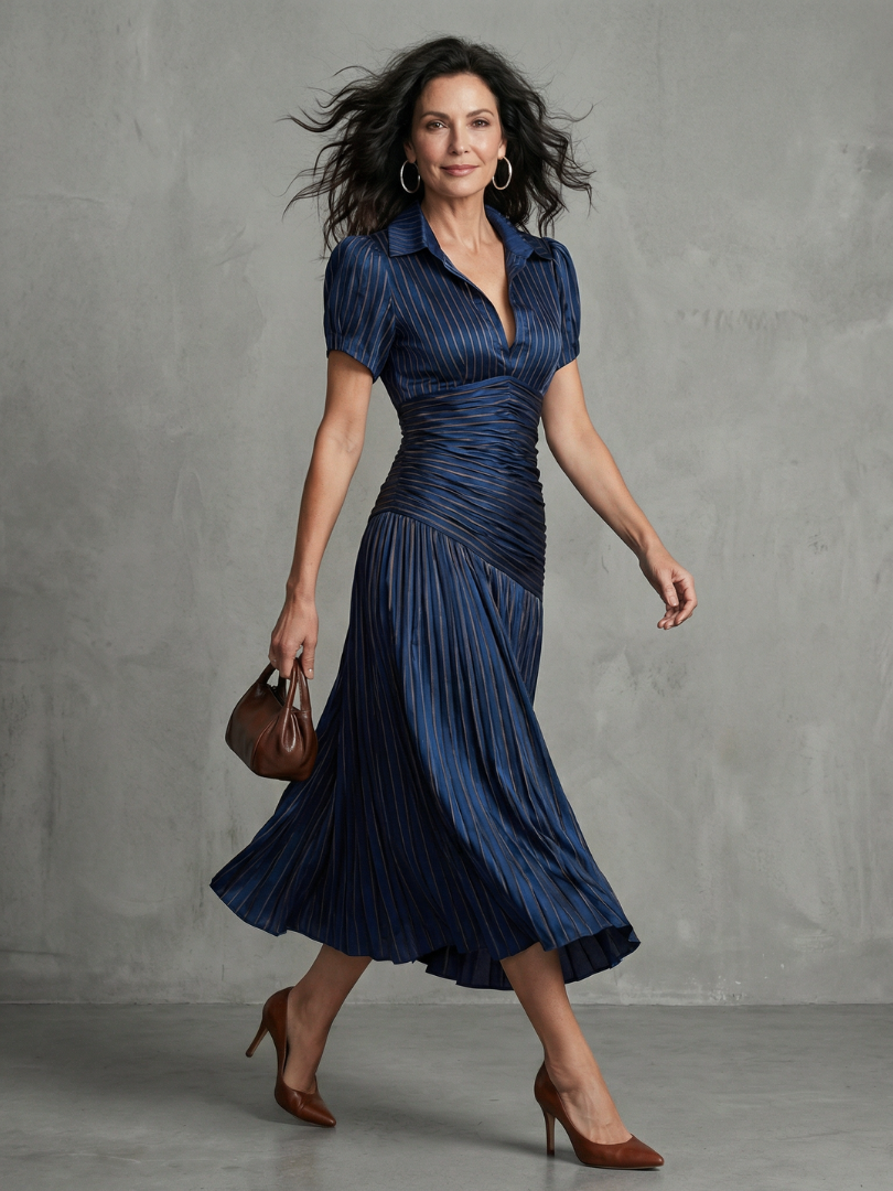 Ivana | Robe midi avec taille froncée