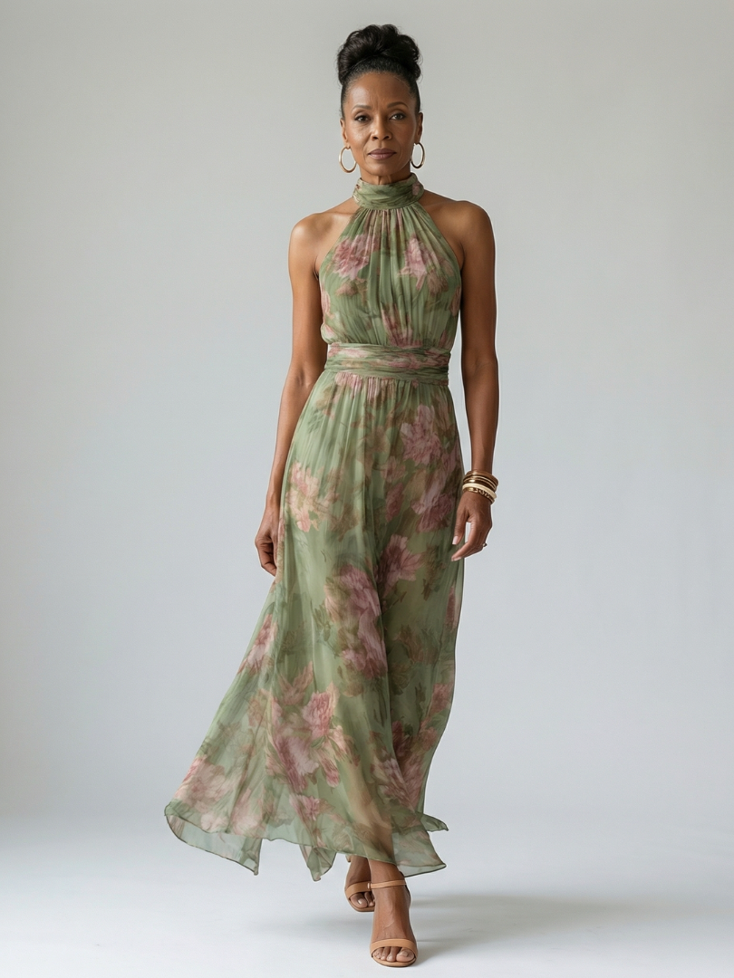 Jelena | Robe midi avec décolleté halter