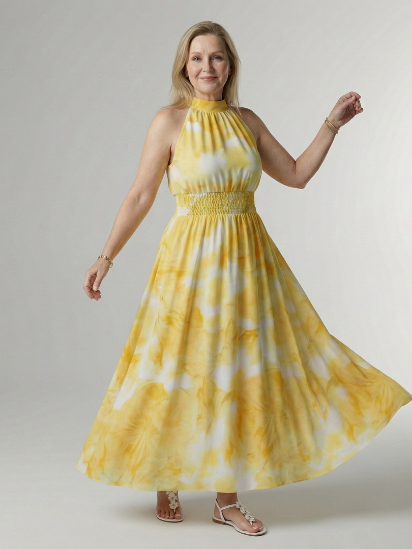 Sanja | Robe midi à bretelles avec taille froncée