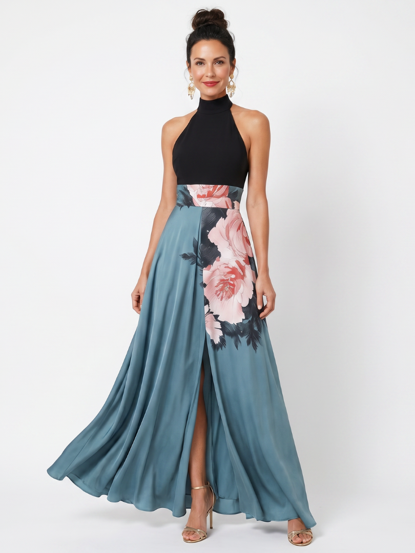 Marija | Robe Maxi Fleurie avec Décolleté Halter