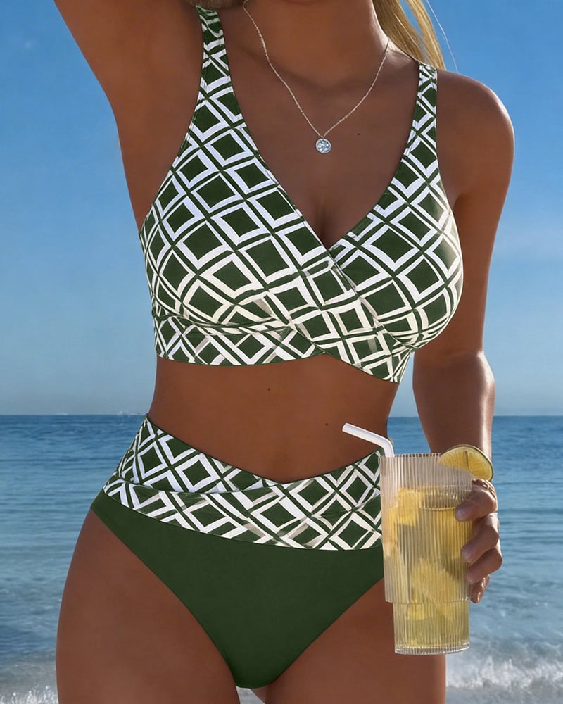 Bikini Divdažni avec Découpe et Motif Diamant