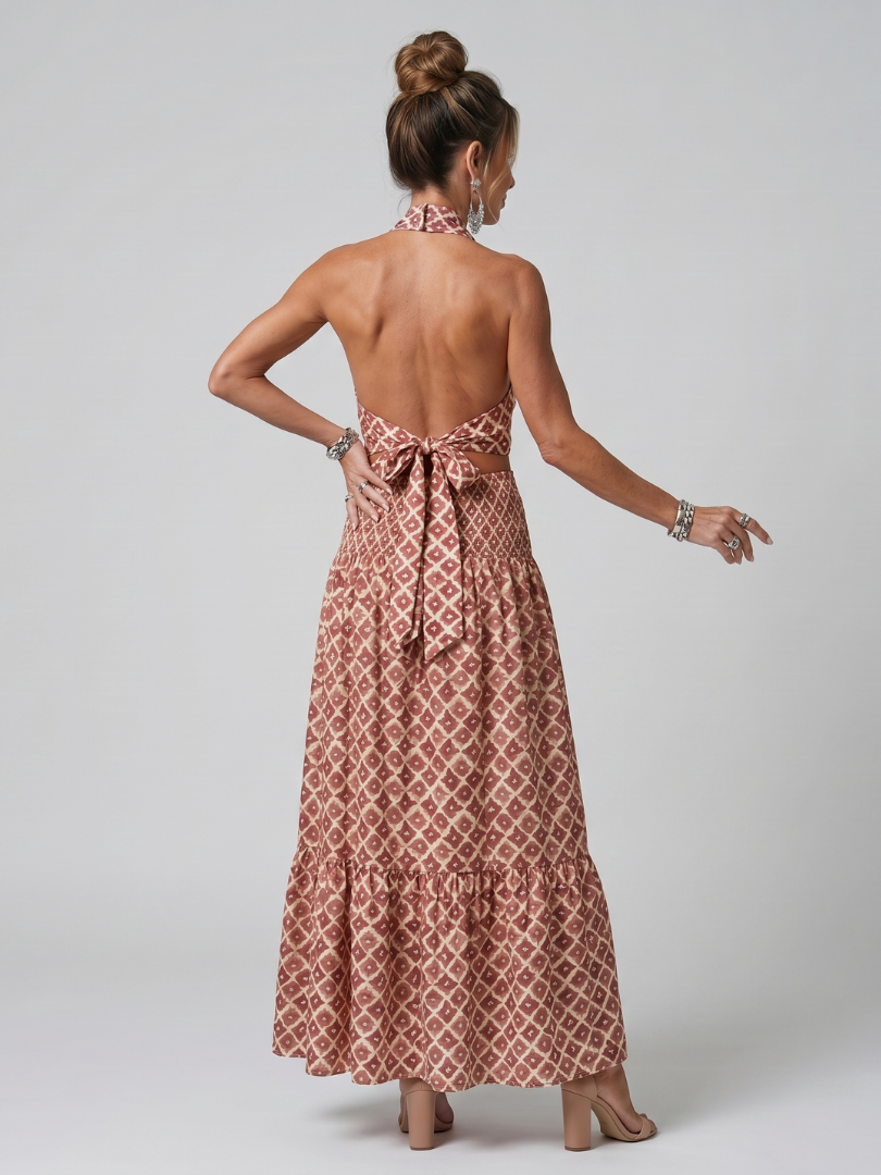 Ivana | Robe Midi à Imprimé Géométrique avec Décolleté Halter