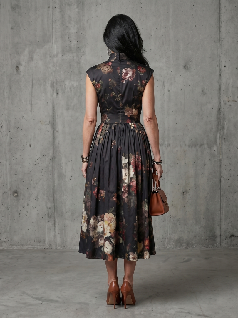 Teodora | Robe midi à motif floral et décolleté plongeant