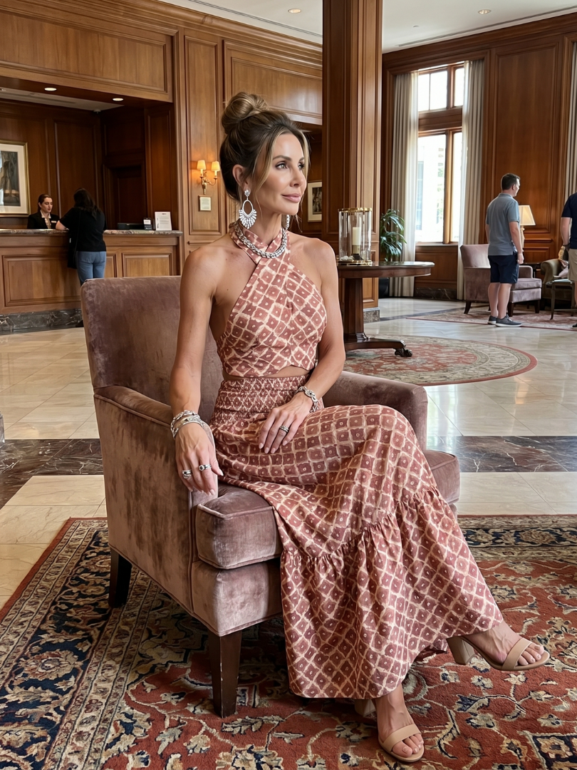 Ivana | Robe Midi à Imprimé Géométrique avec Décolleté Halter