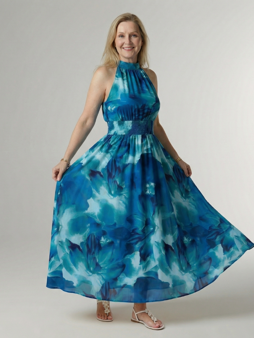 Sanja | Robe midi à bretelles avec taille froncée