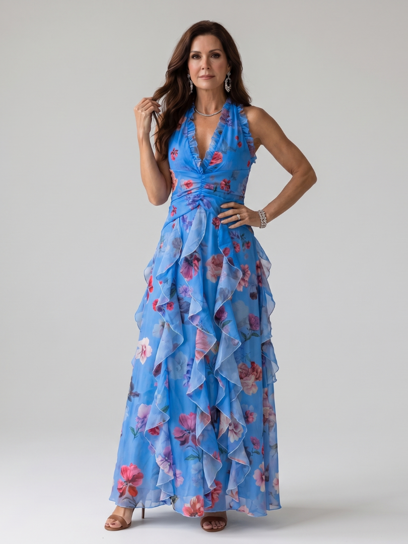 Dragana | Robe Maxi à Encolure Halter et Bas Roulé