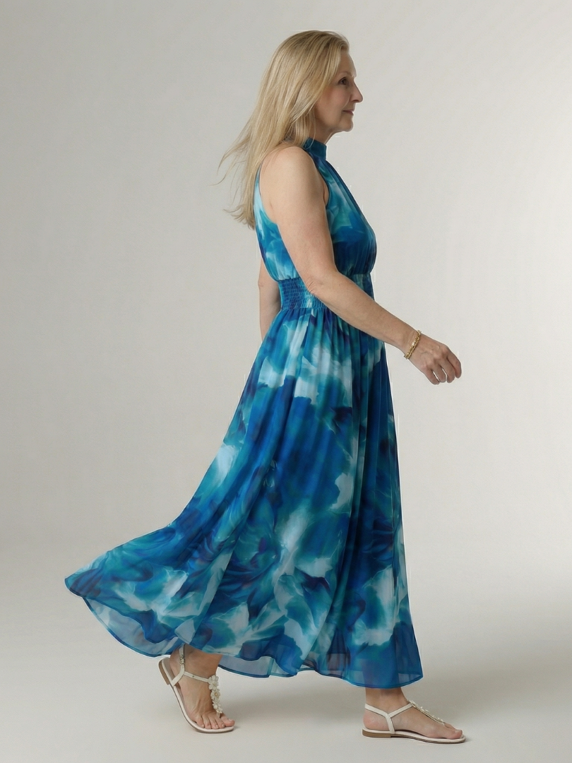 Sanja | Robe midi à bretelles avec taille froncée