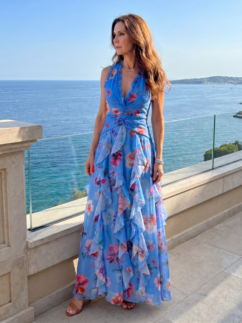 Dragana | Robe Maxi à Encolure Halter et Bas Roulé