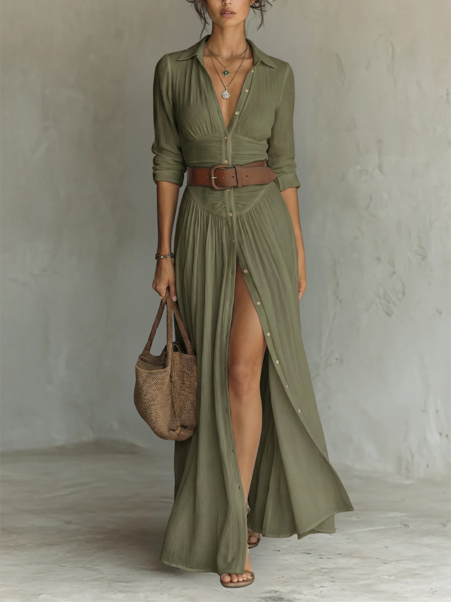 Suzanne | Robe maxi à col revers
