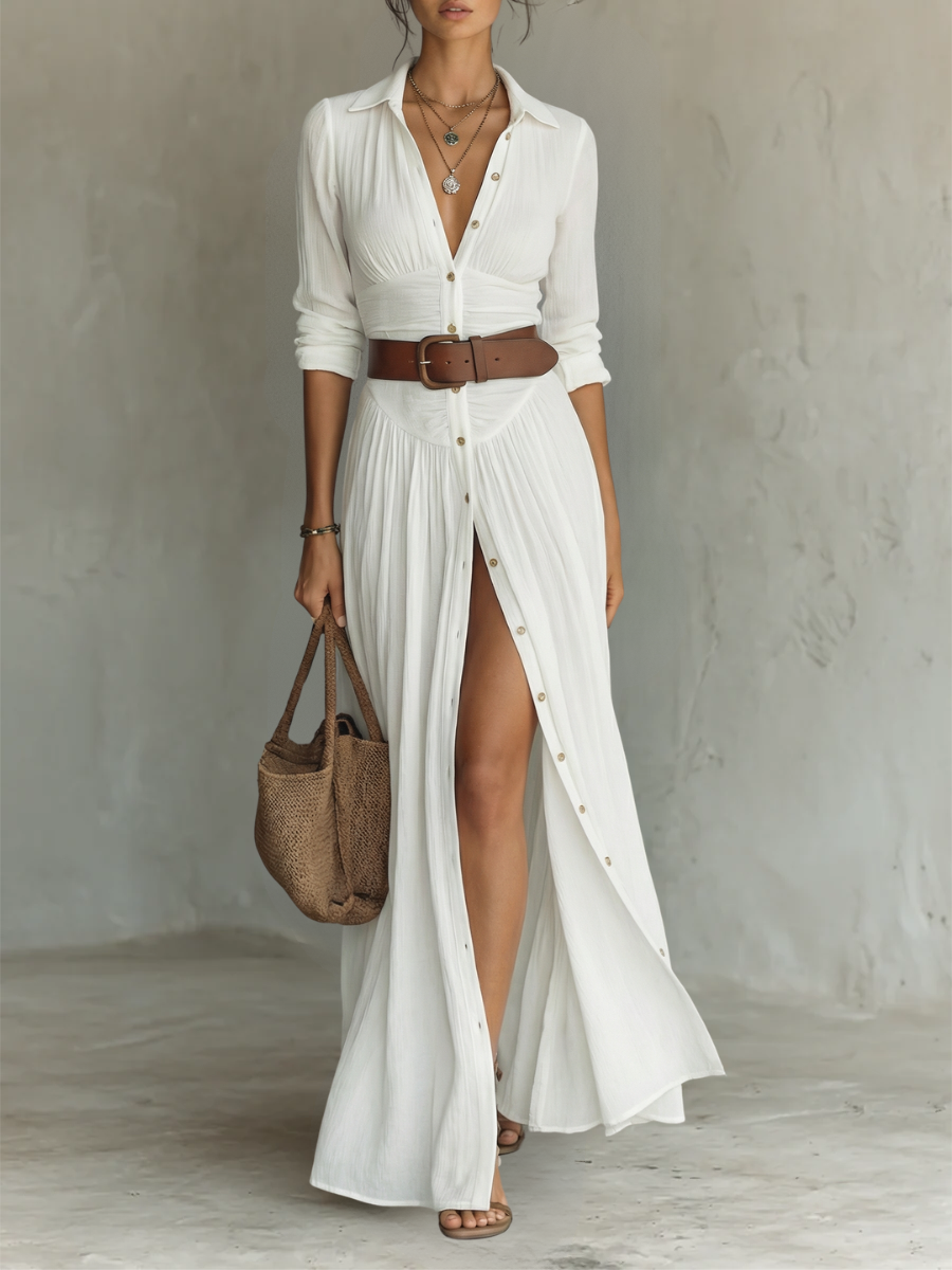 Suzanne | Robe maxi à col revers