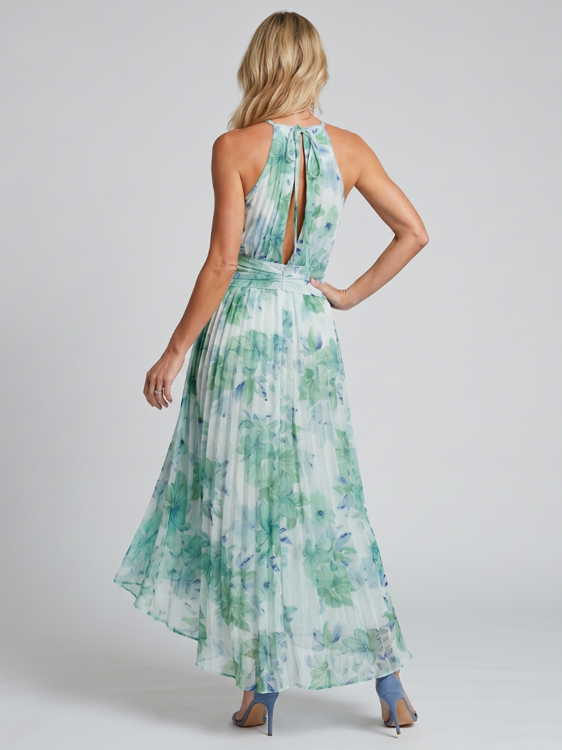 Marija  | Robe Midi à Bretelles avec Plis et Motif Floral Doux
