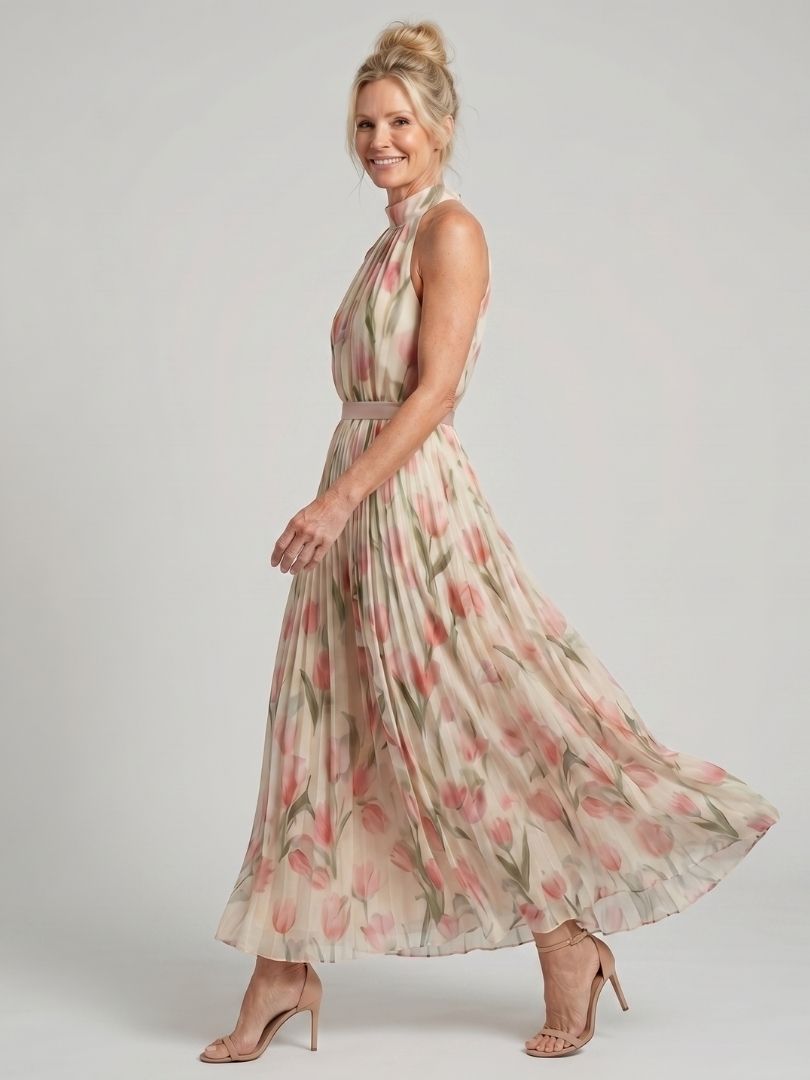 Milica  | Robe midi à fleurs avec col halter
